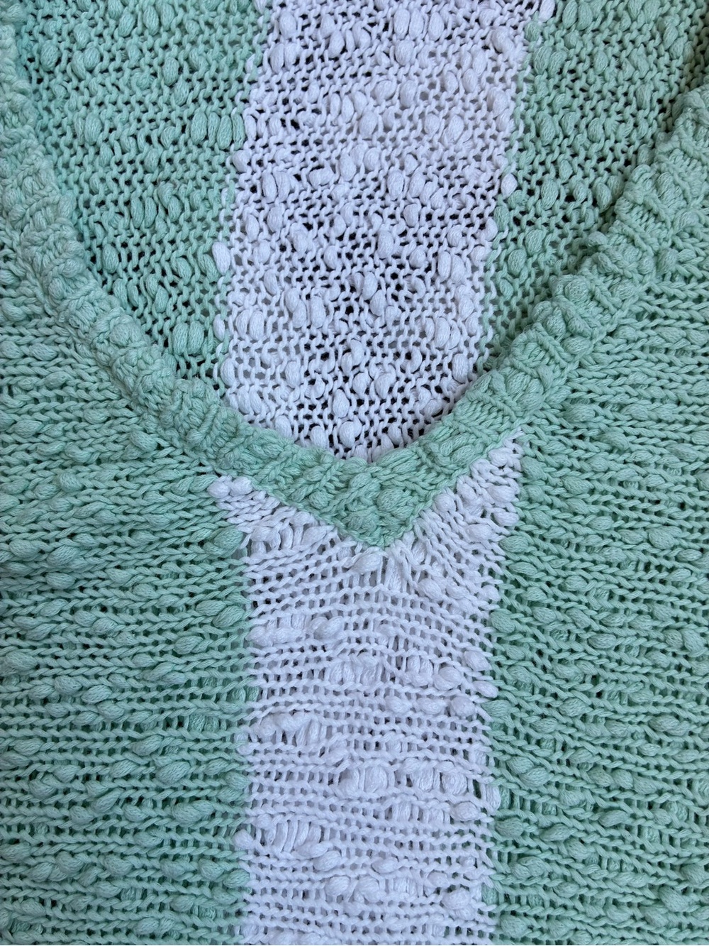 O'Neill Mint Green, White & Rust Striped V-Neck Summer Sweater - Picture 4 of 6